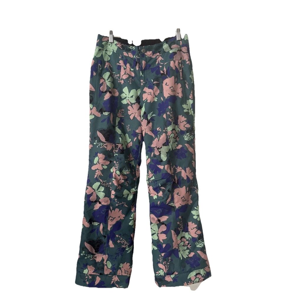 Obermeyer Teen Girl Snow Pants Size 14/16 Floral Green Ski Outdoors Insulated